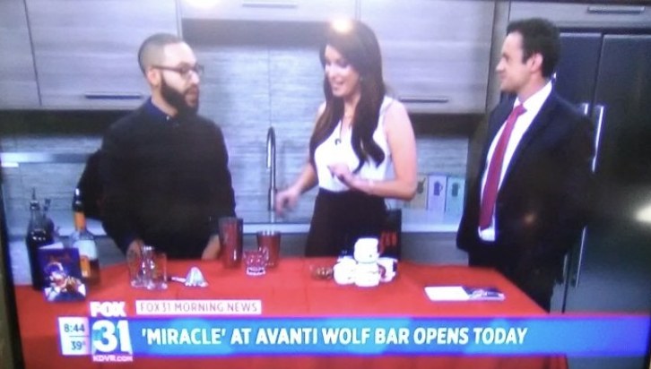 Christopher Stotts appearing on FOX31 Morning News for a bar opening segment